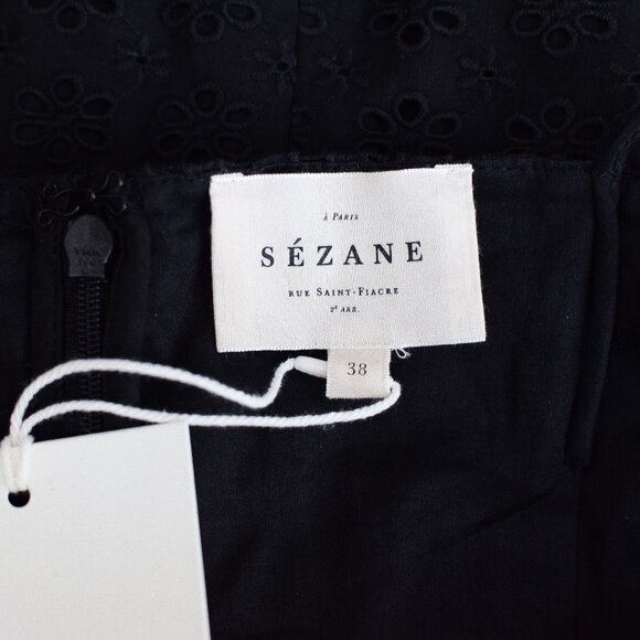 NWT Sezane Pearline Dress Black Eyelet Midi Tie Front Size 6 - Picture 11 of 12